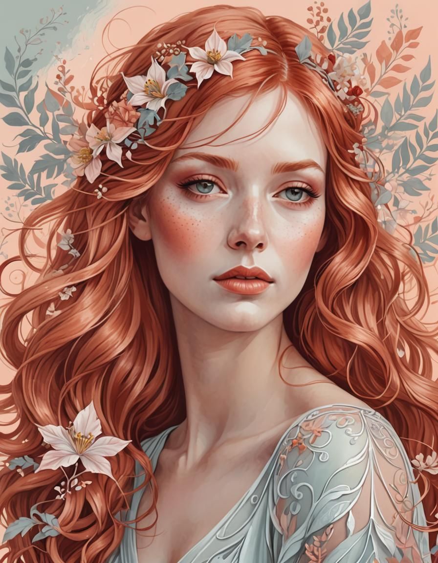 Ethereal Woman Portrait in Soft Pastel Vector Style