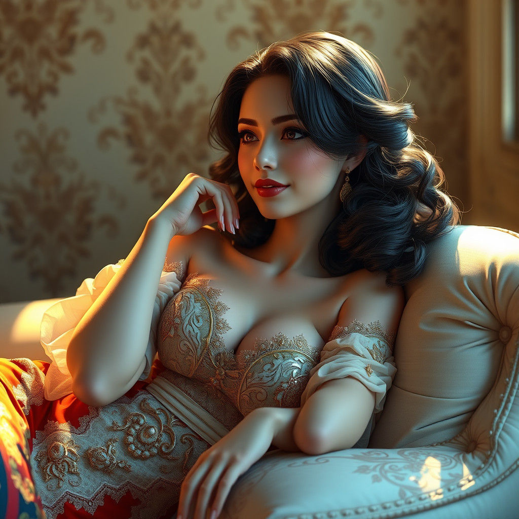 Elegant Odalisque in Anime-Inspired Digital Art