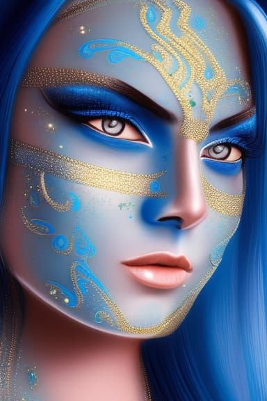 Lapis Lazuli Goddess with Gold Mask Portrait
