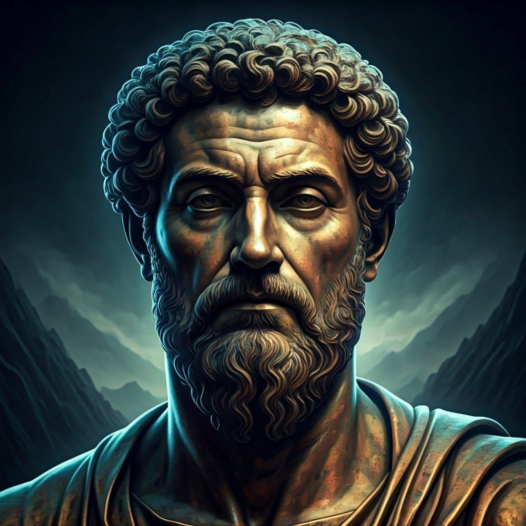 Bronze Statue of Marcus Aurelius in Dramatic, High-Contrast ...