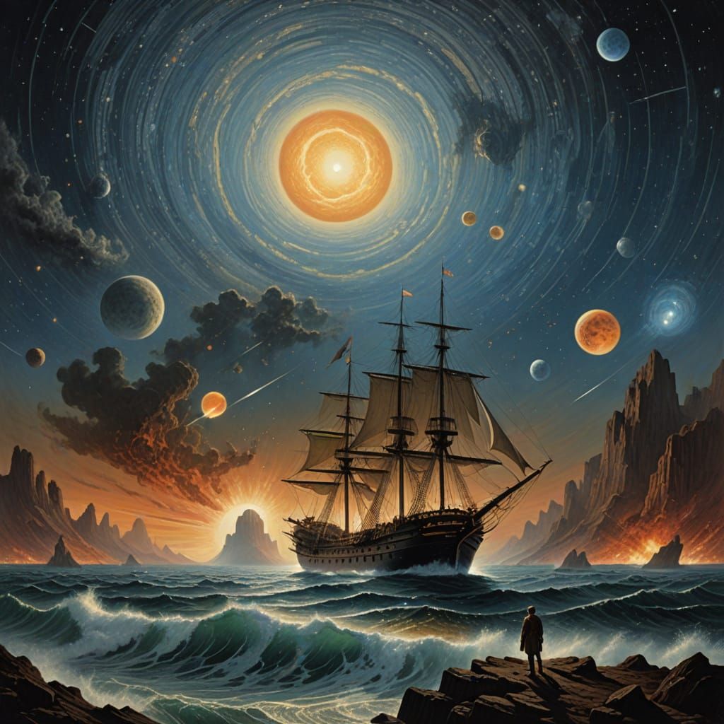 Cosmic Galleon Sailing Starry Seas