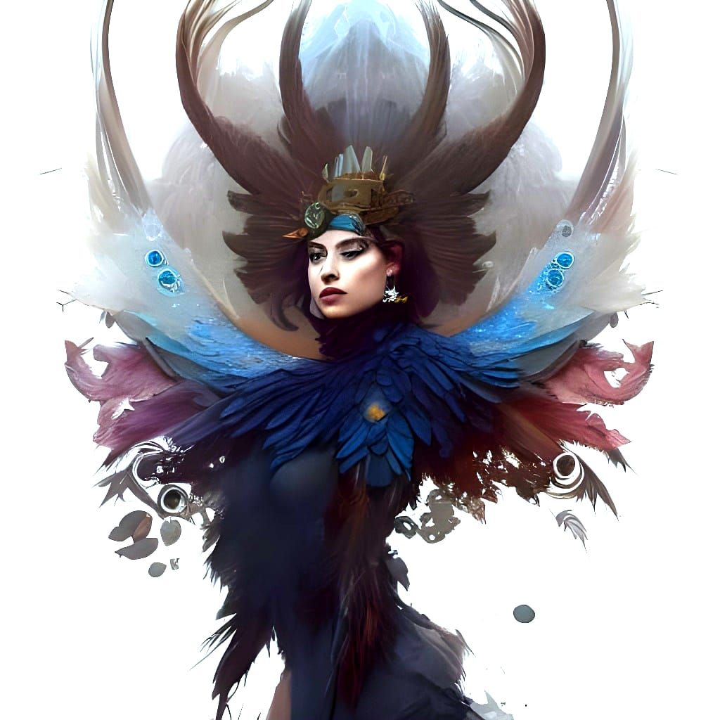 Raven Queen Portrait in Hyperdetailed Art Nouveau Style