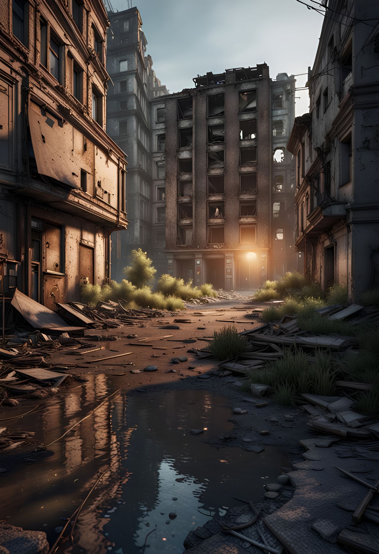 Post-Apocalyptic Cityscape in Hyperrealism