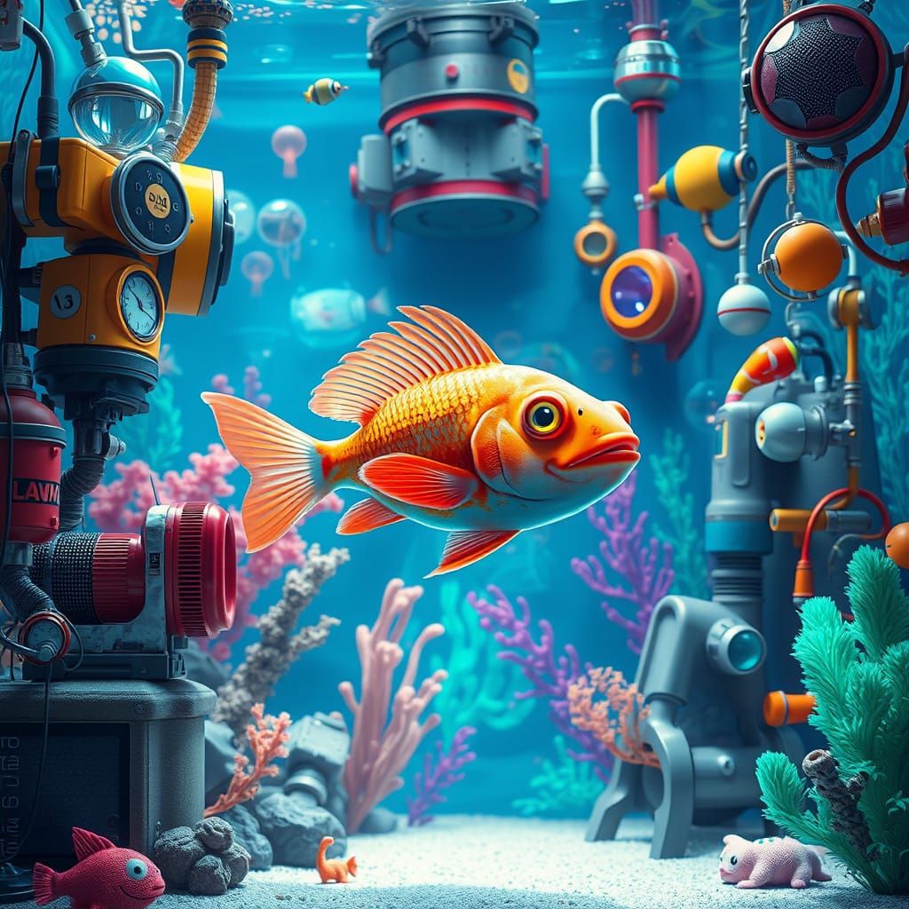 Fish in Futuristic Aquarium Scene
