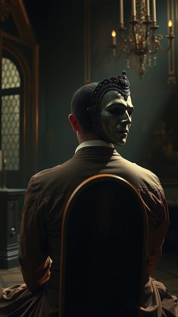 Baroque Noble with Mask in Dim Chamber