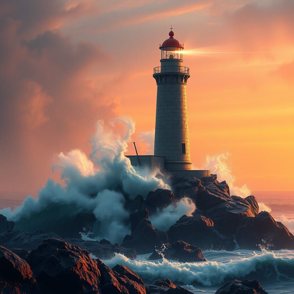 Stalwart Coastal Lighthouse in Sunset Glow