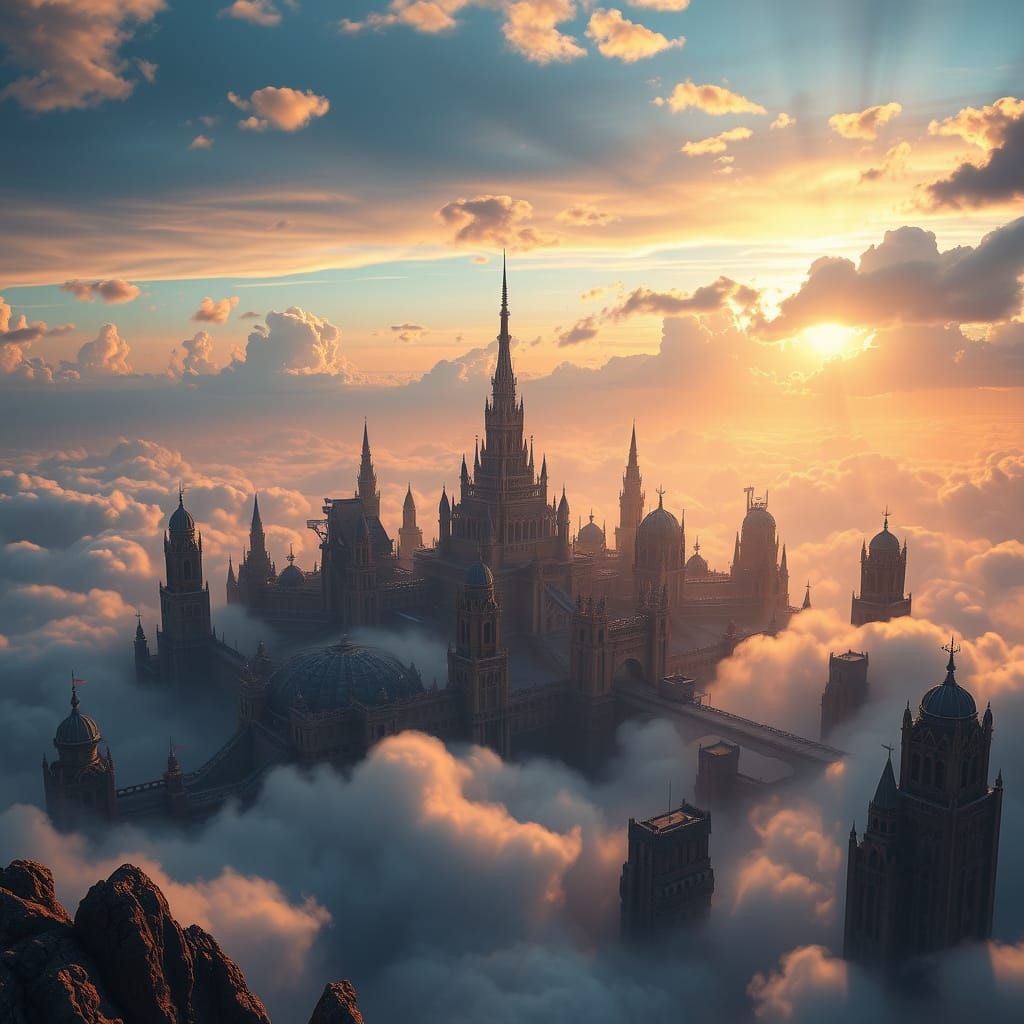 Majestic Cloud Metropolis Soars Above the Ground