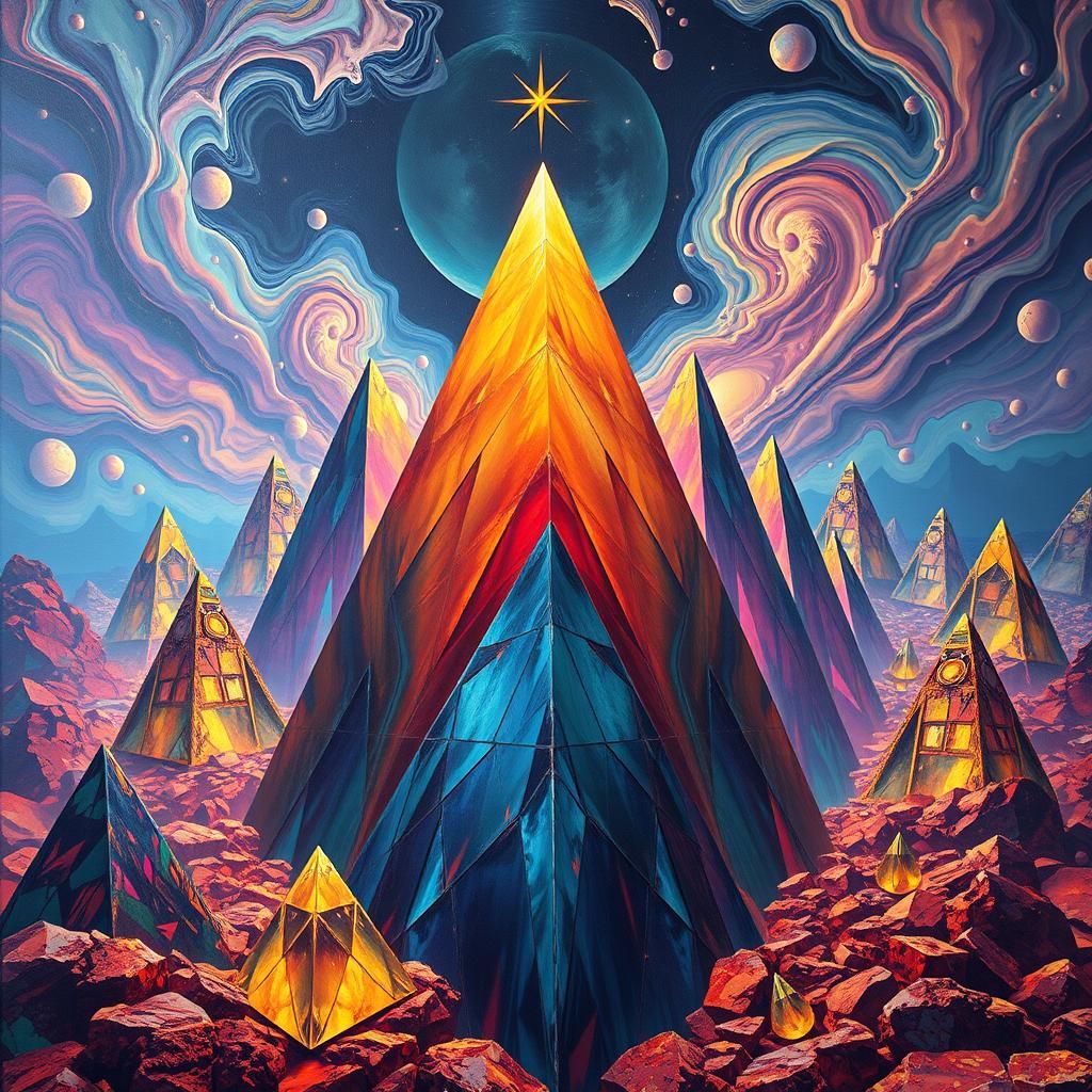 Surreal Crystal Pyramids in a Cinematic Universe