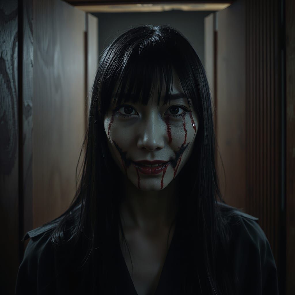 Hyper-Realistic Yokai Woman in a Haunting Japanese Setting