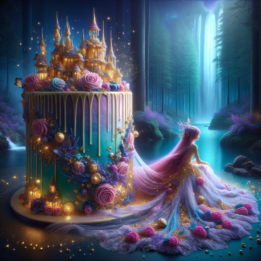 Magical Fairy Village Cake with Ethereal Woman