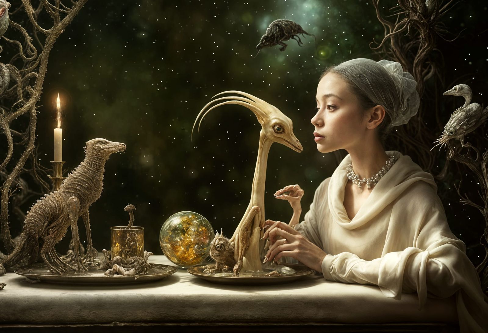 Magical Alien People and Pets in Surreal Landscape