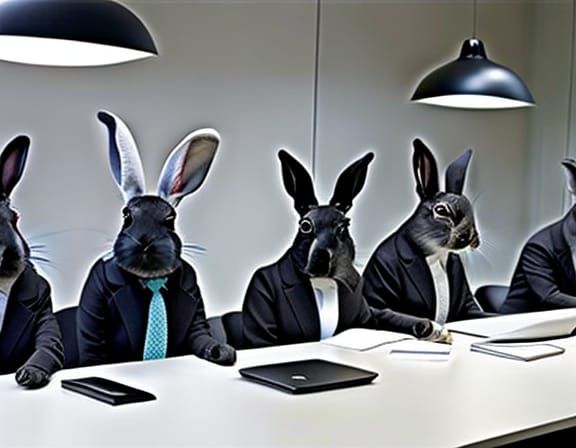 Bored Rabbits Hold a Meeting in Office