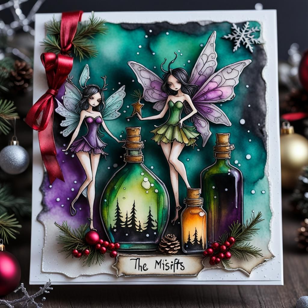 Whimsical Goth Fairies Celebrate Christmas with Alcohol Inks