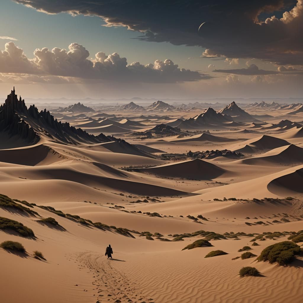 Detailed Dune Scene: Matte Painting in Deep Color