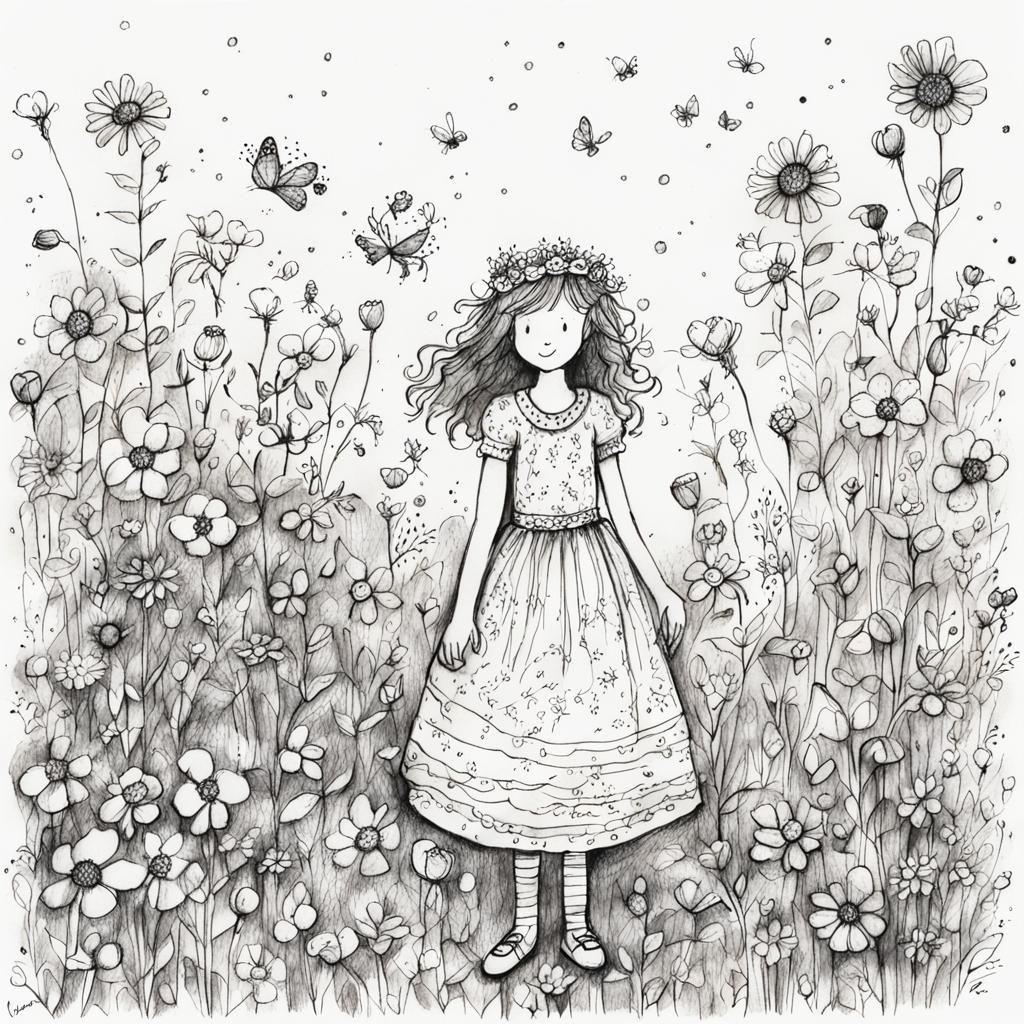 Flower Princess Doodle in Sketch Style