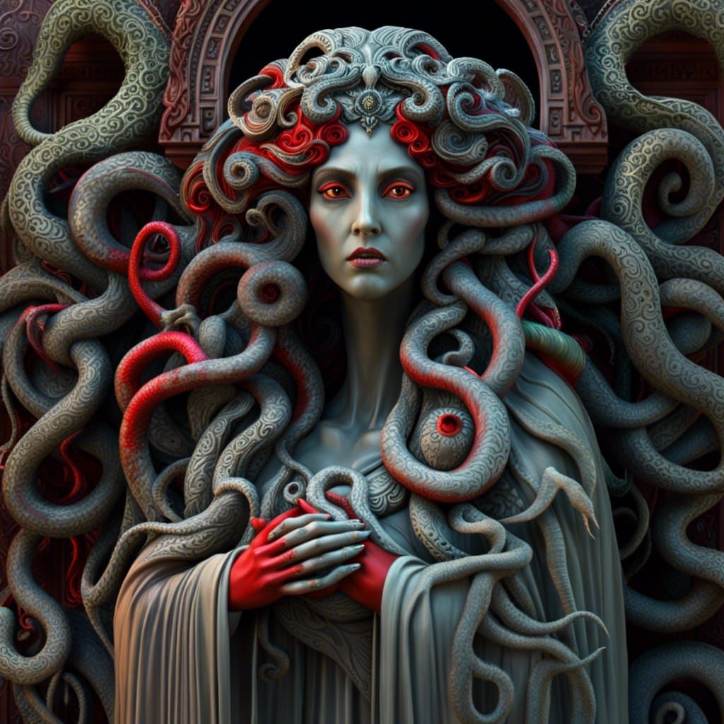 Creepy Medusa in Stone Garden: 3D Cinematic Render