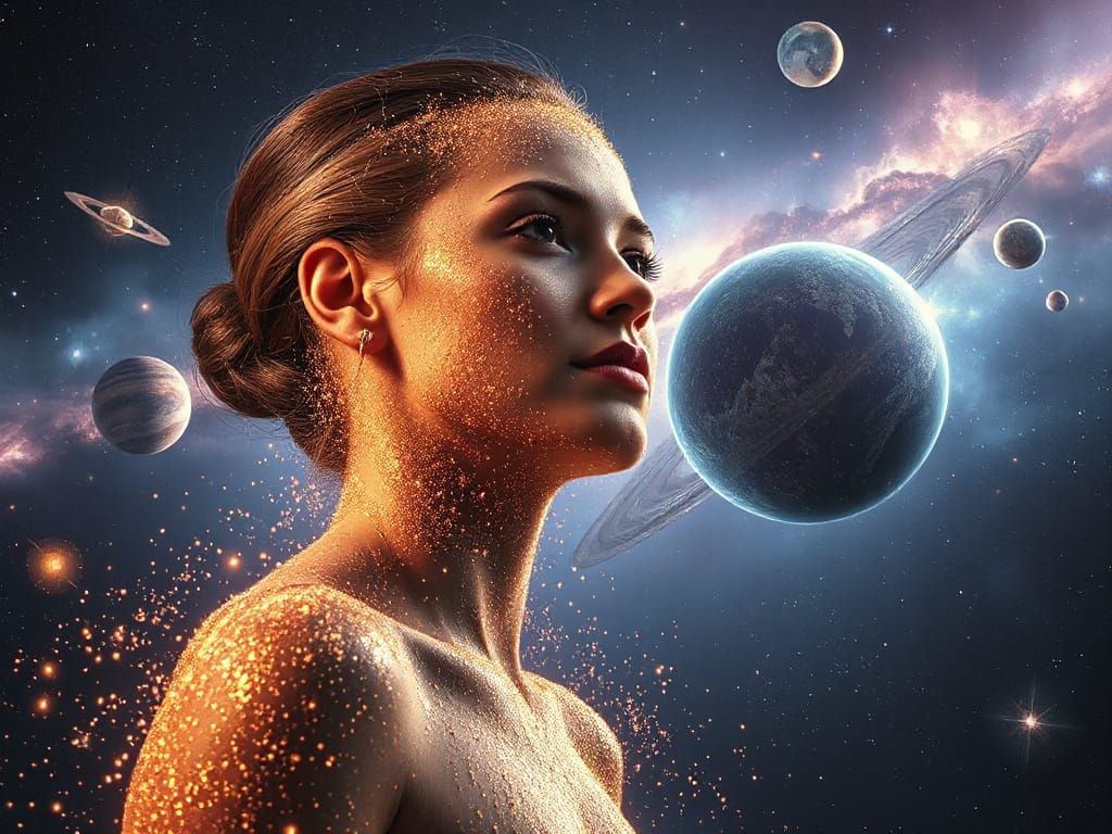 Nebula Woman in Cosmic Sky, Sci-Fi Art