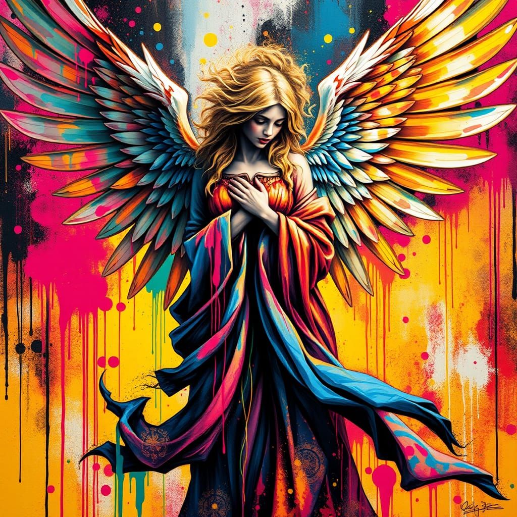 Polychromatic Angel in Graffiti Art Style