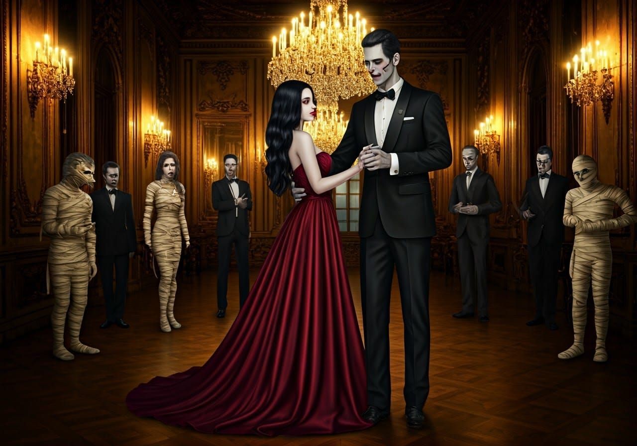 Zombie and Vampire Ballroom Dance in Gothic Style