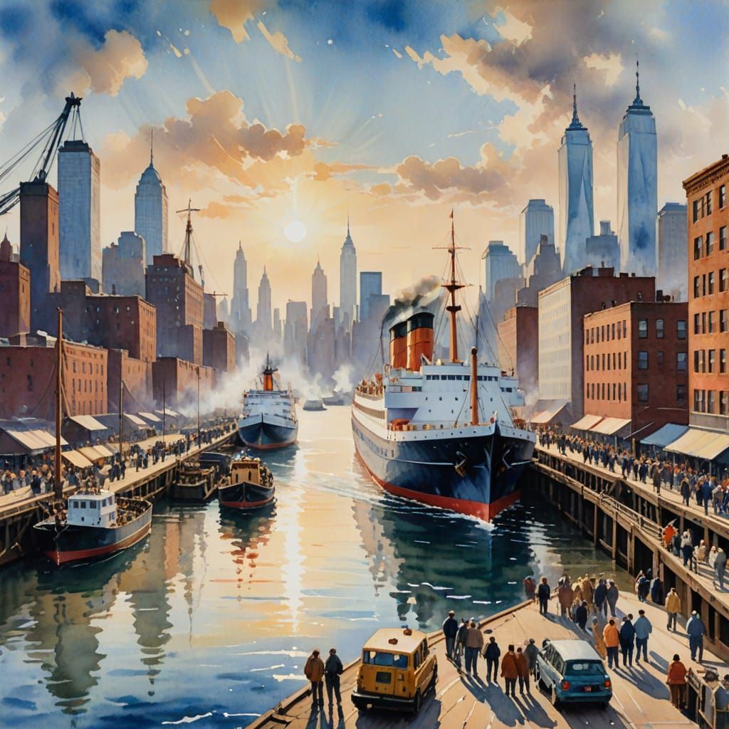 Impressionist Masterpiece: Steamship Britannia in New York H...