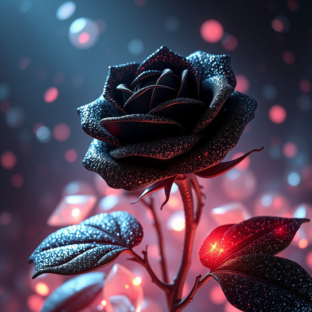 Black Glitter Rose Shines in 3D Anime Art