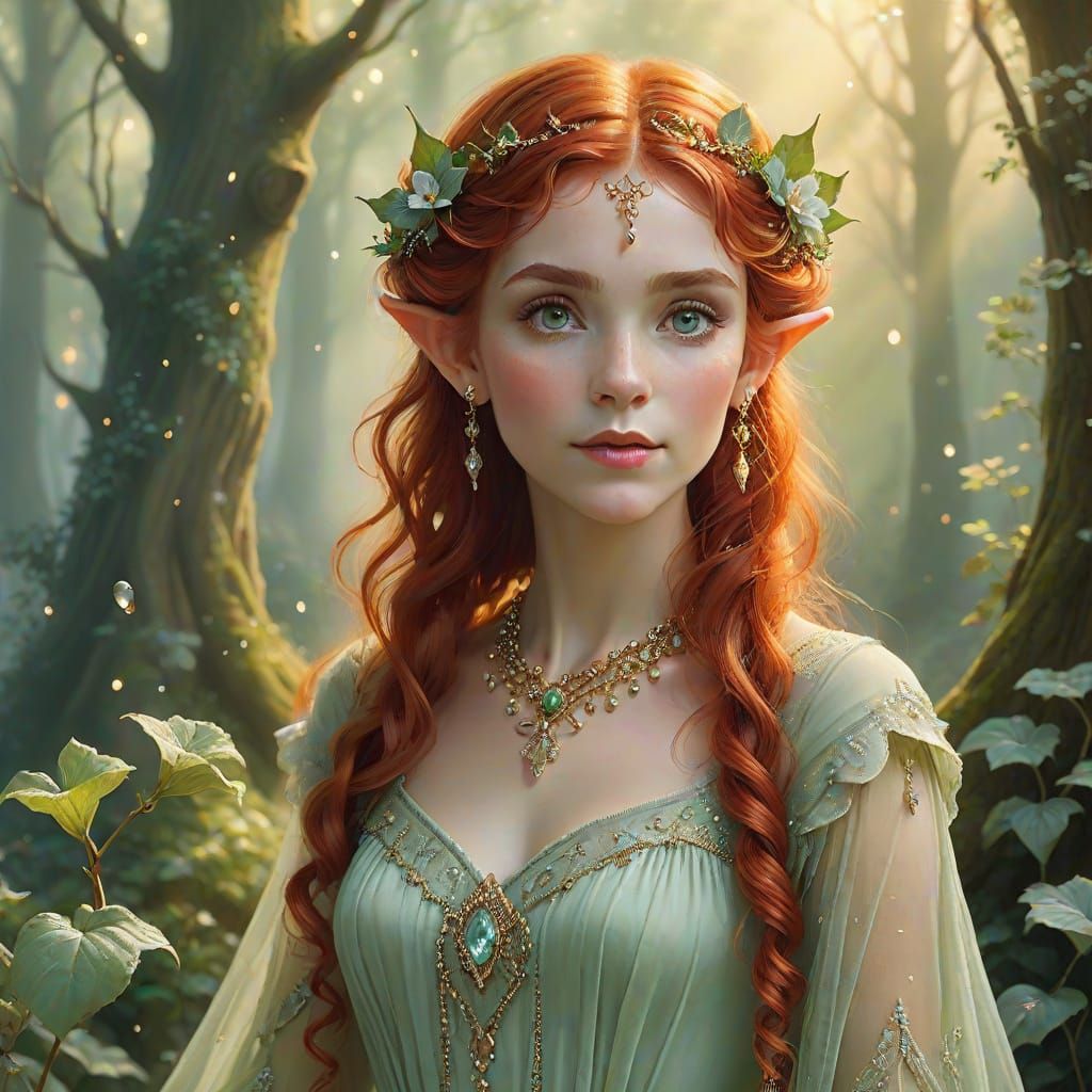 Ethereal Fantasy Elf Maiden in Whimsical Woodland