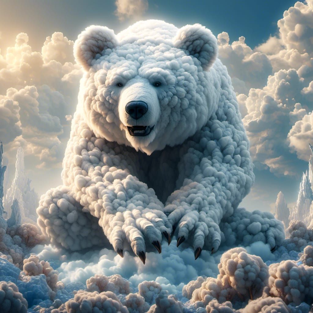 Fluffy White Cloud Bear in Detailed Digital Painting