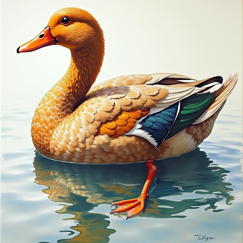 Majestic Duck in Impressionist Impasto Gouache