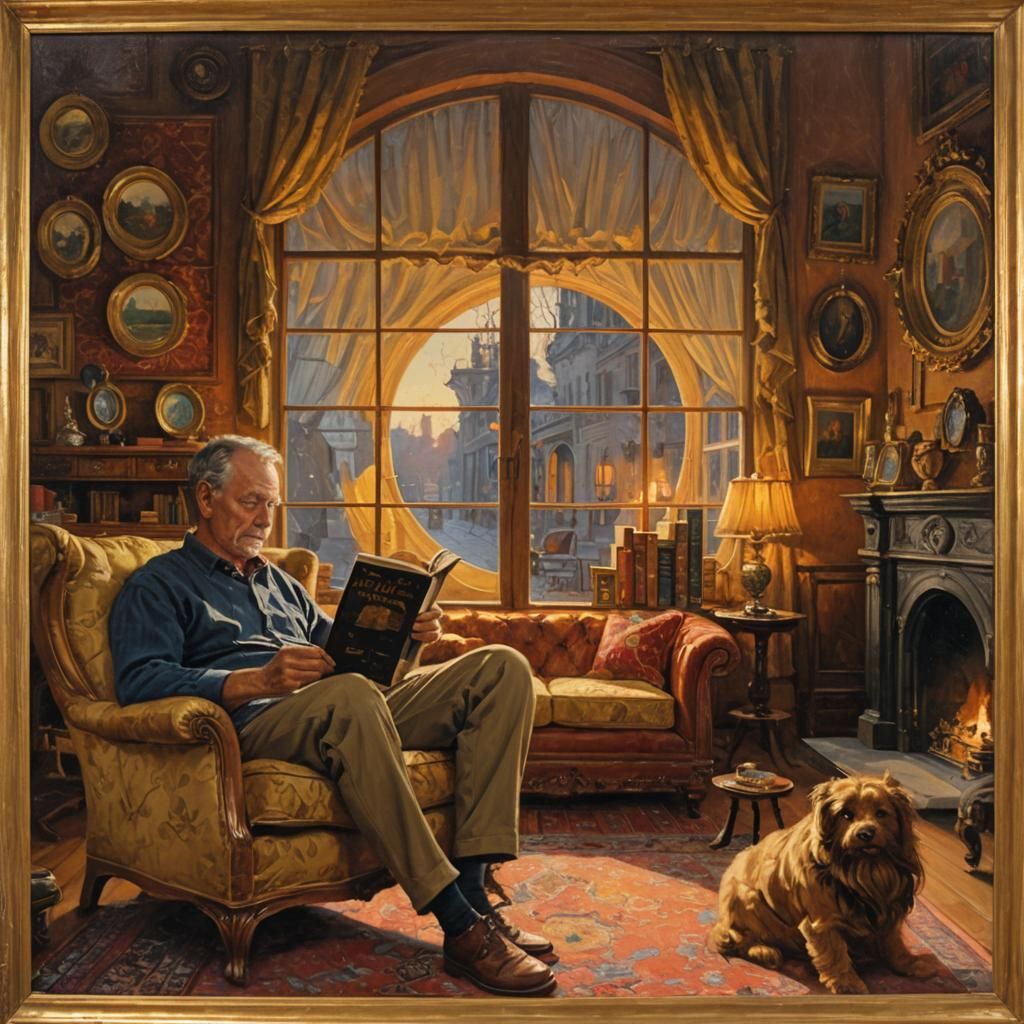 Cozy Reading Nook in Realistic Oil Painting