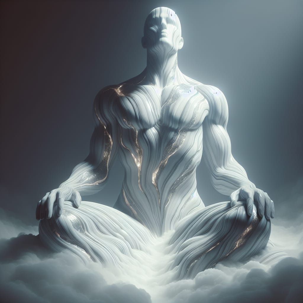 Ethereal Marble Entity Ascending from Misty Expanse in Timel...