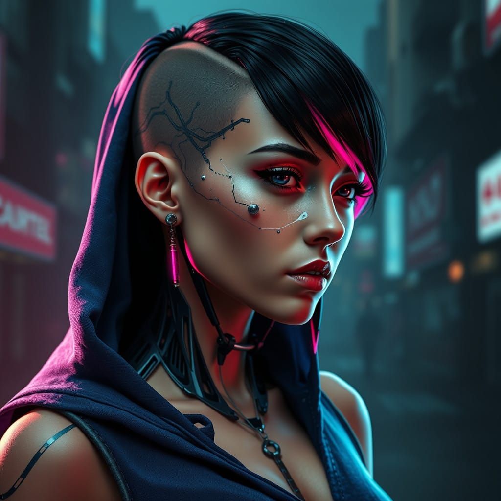 Cyberpunk Cyborg Woman in Futuristic Portrait