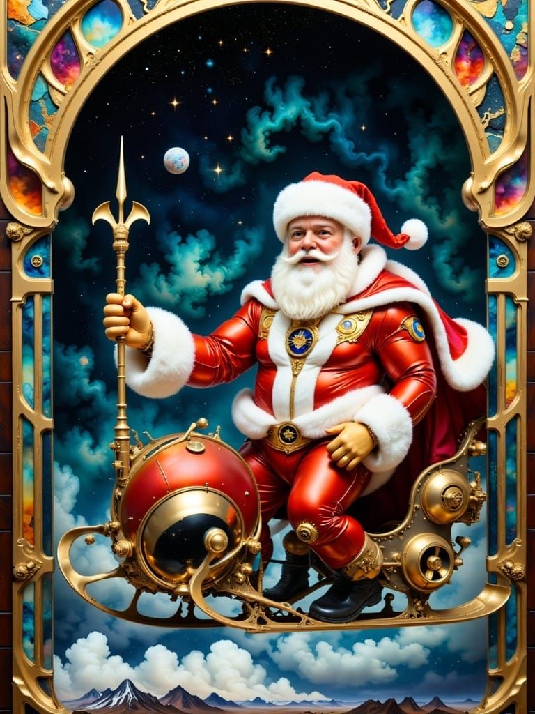 Vintage-Futuristic Santa Claus in Art Deco Sleigh