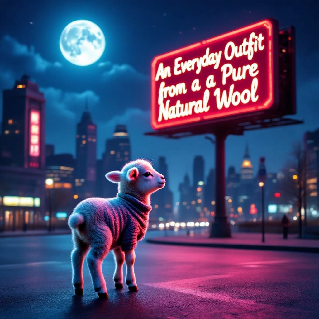 Lamb in City, Retro-Futuristic Style