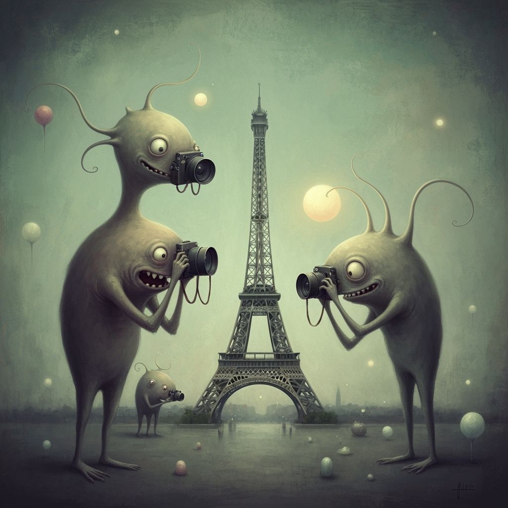 Weird Monsters Photograph Eiffel Tower in Surreal Painting