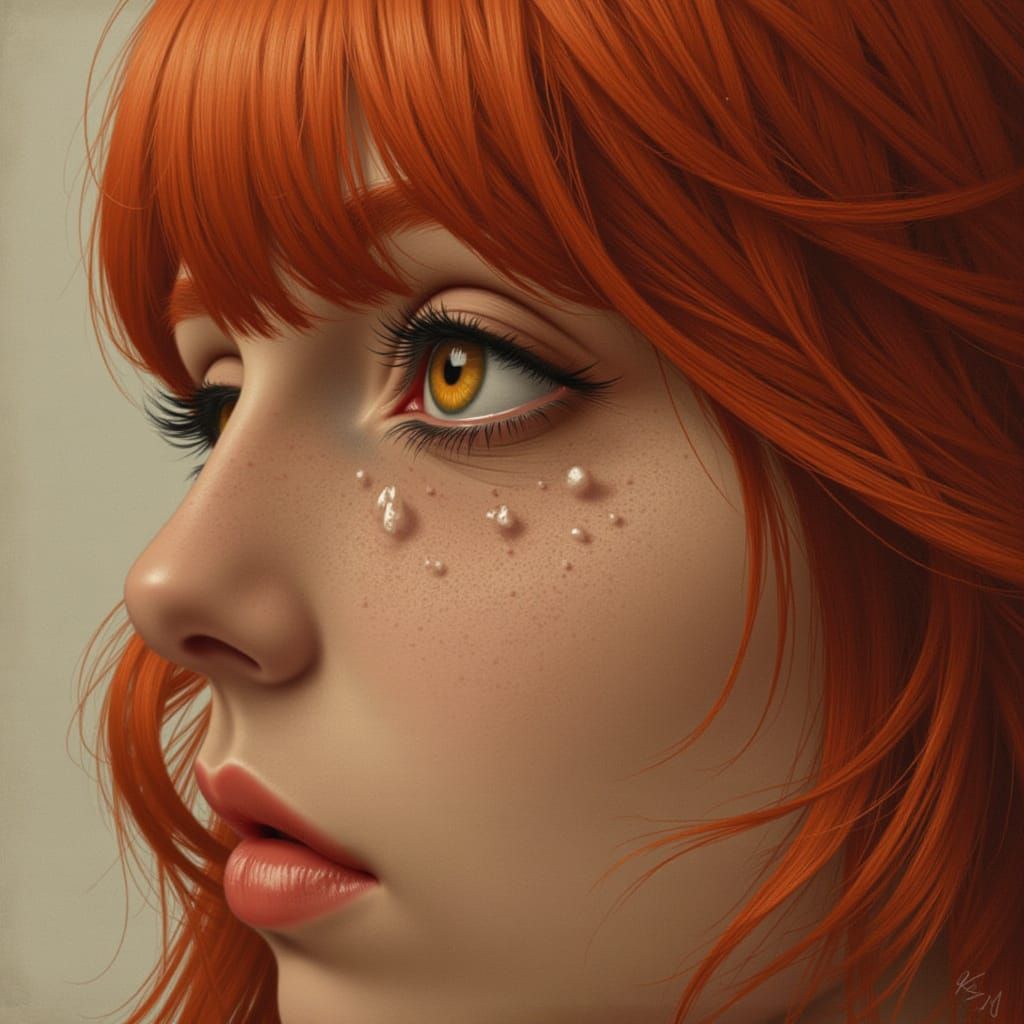 Emotional Red Haired Girl with Visible Inner Turmoil