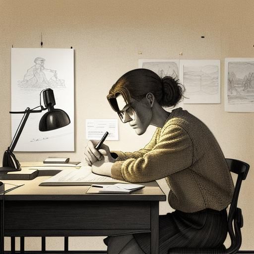 Classic Ink Illustration of Artist Sketching