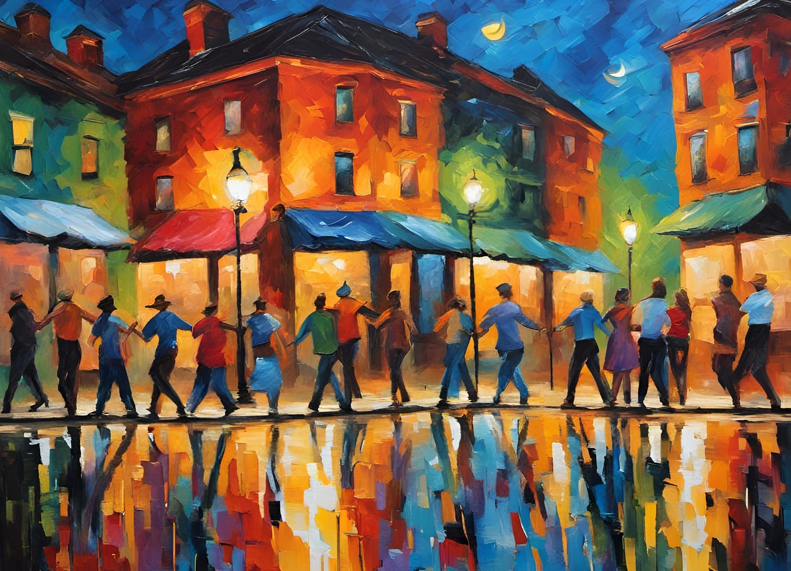 Impressionistic Nightlife: Graffiti and Dancing