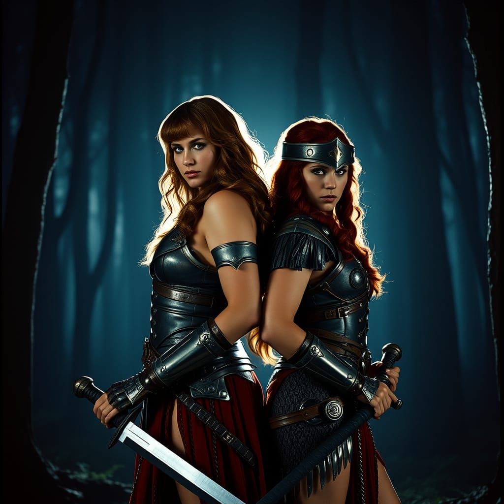 Epic Fantasy Warriors in Mystical Forest