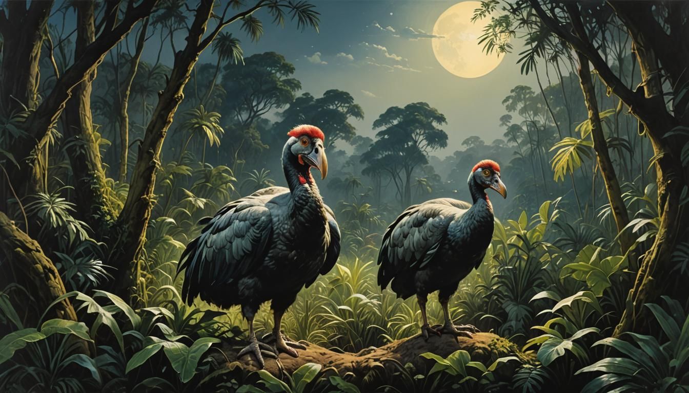 Dodo's in Epic Moonlit Jungle Landscape