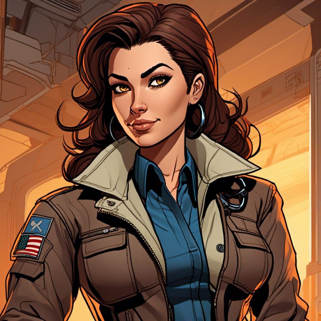 Woman in Jacket: Digital Art Illustration in Pinup Style