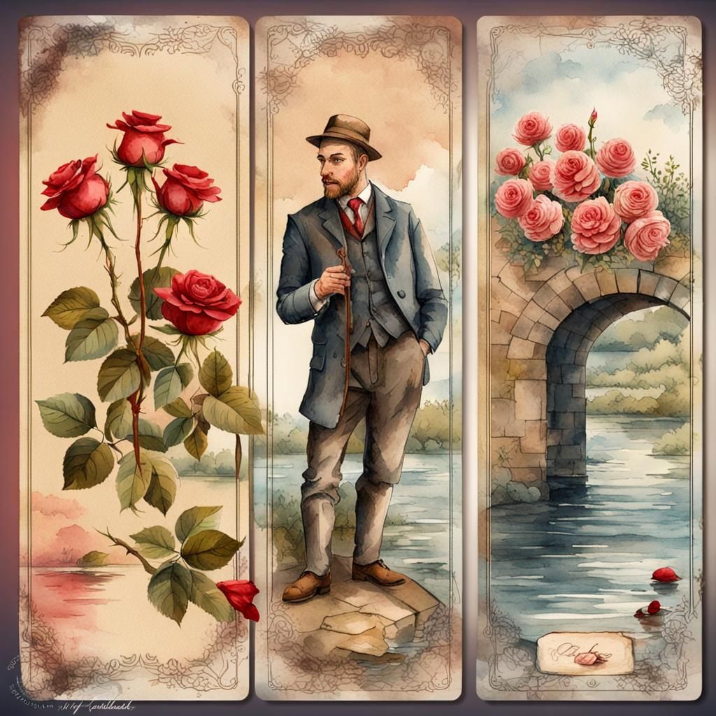 Vintage Playing Cards with Roses and Pocket Watch