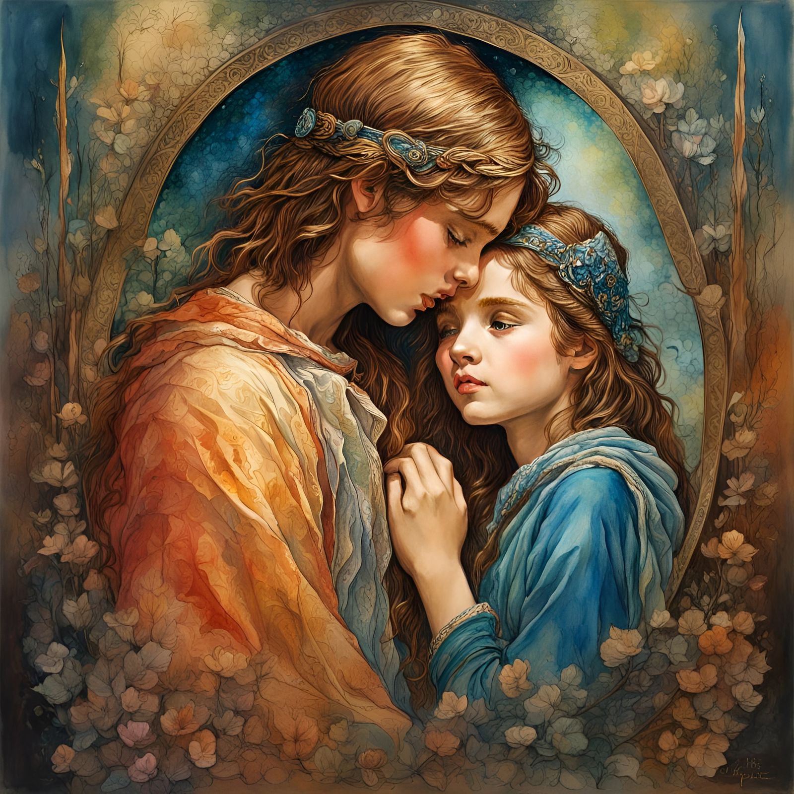 Storybook Illustration: Boy and Girl in Love