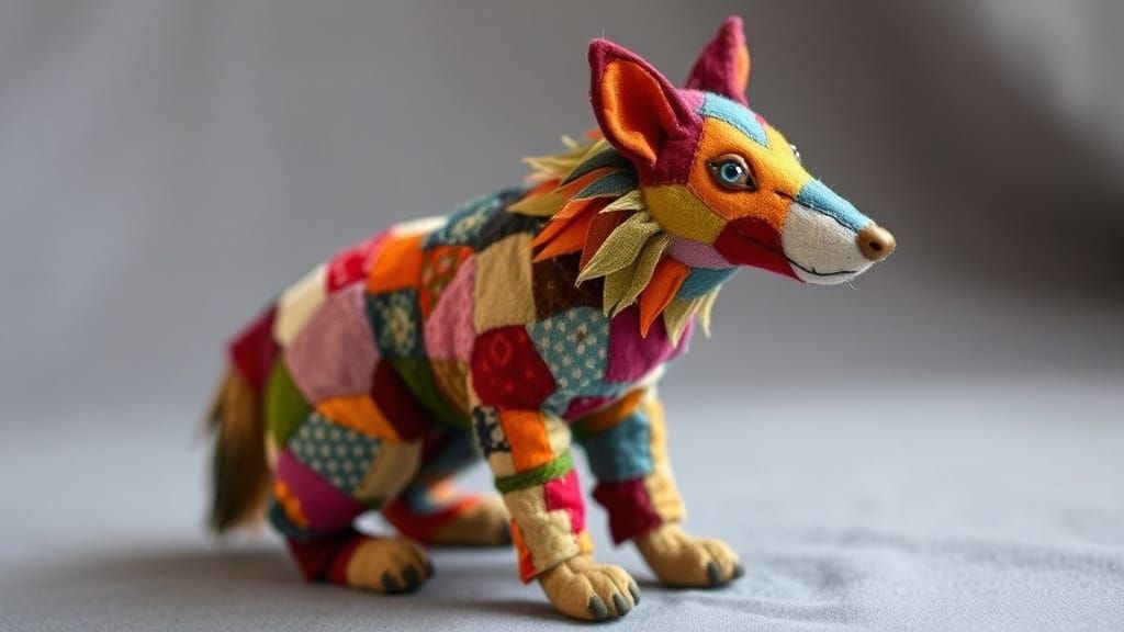 Wolf of Peace Transforms Fabric Scraps into Whimsical Art