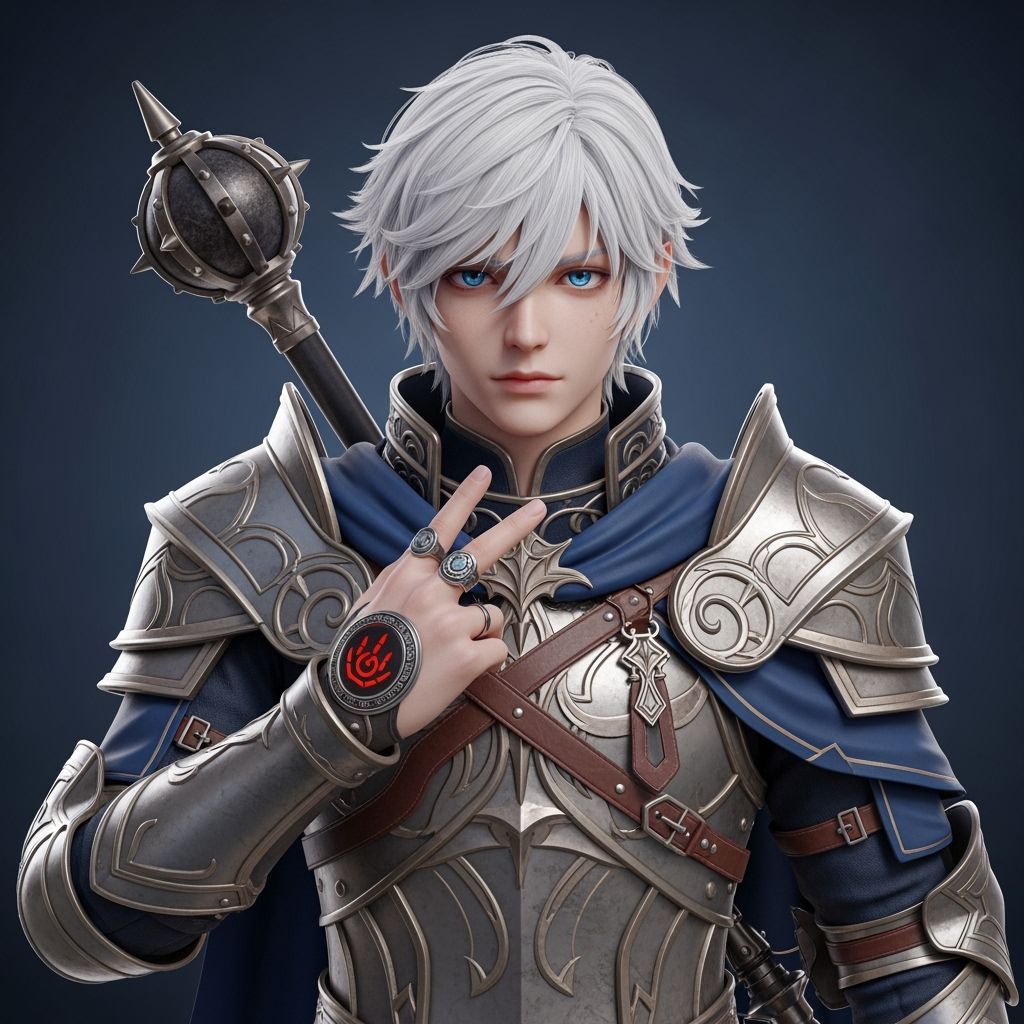 Handsome Aasimar Warrior in Mithril Armor, Anime Art