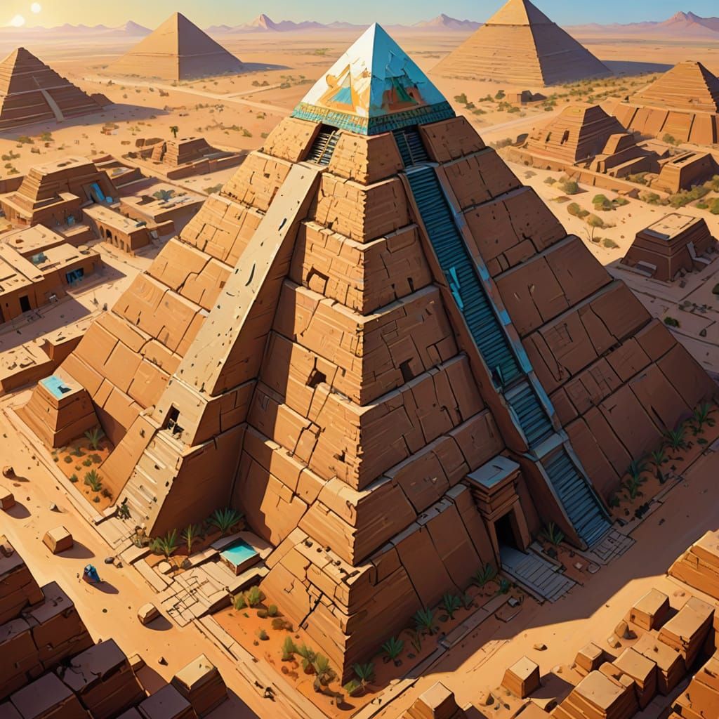 Ancient Megastructure Pyramid in Vibrant Desert Landscape