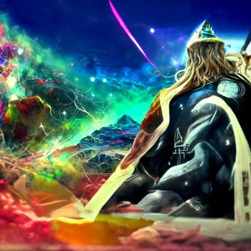 Holographic Asgard Illustration in Astral Cosmic Style