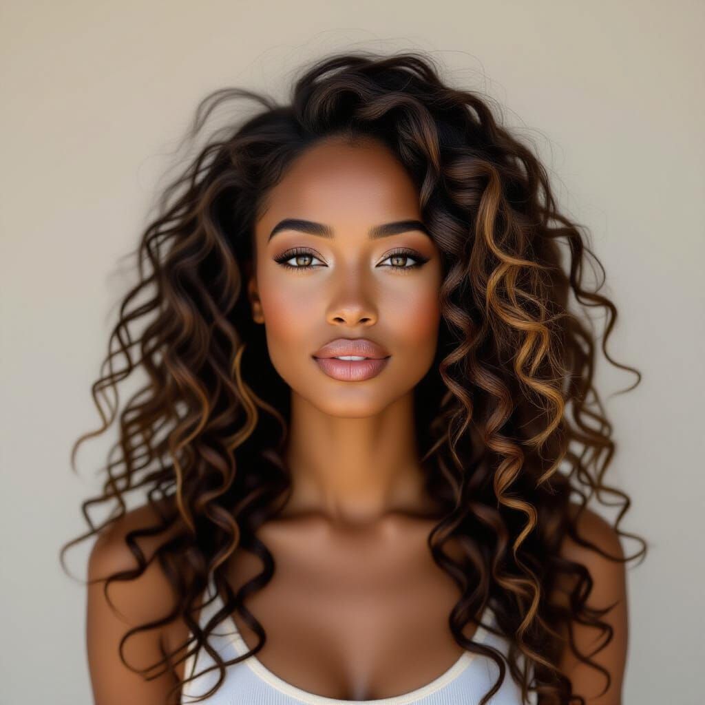 Beautiful African Woman with Long Curly Hair