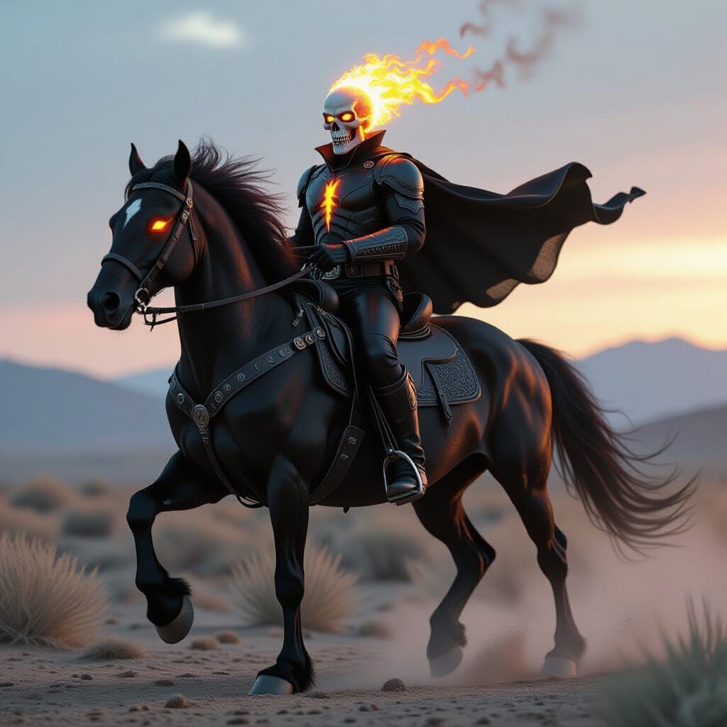 Grimdark Ghost Rider Cowboy on Fiery Horse