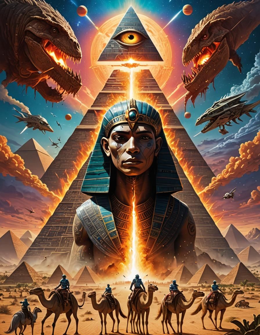 Eye of Horus with Pyramids and Sci-Fi Objects