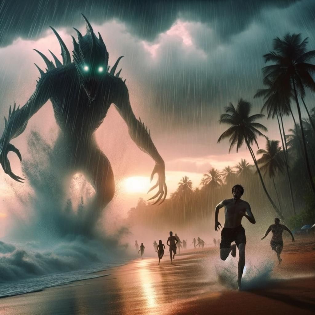 Mythical Sea Creature Emerges on Stormy Beach